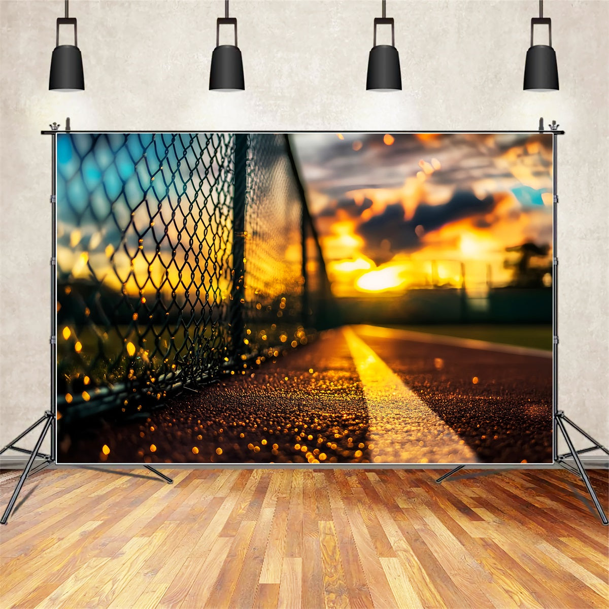 Sports Backdrop Sunset Court Chain Fence Sports Backdrops for Photography LXX59-320