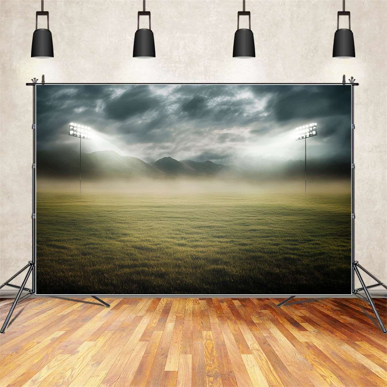 Sports Backdrop Floodlit Foggy Stadium Field Football Stadium Backdrop LXX59-324