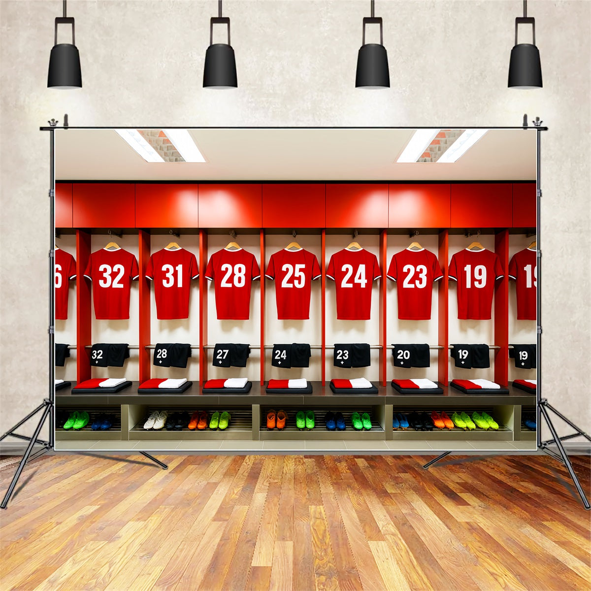 Soccer Backdrops Red Jersey Locker Room Row Sports Backdrops LXX59-325