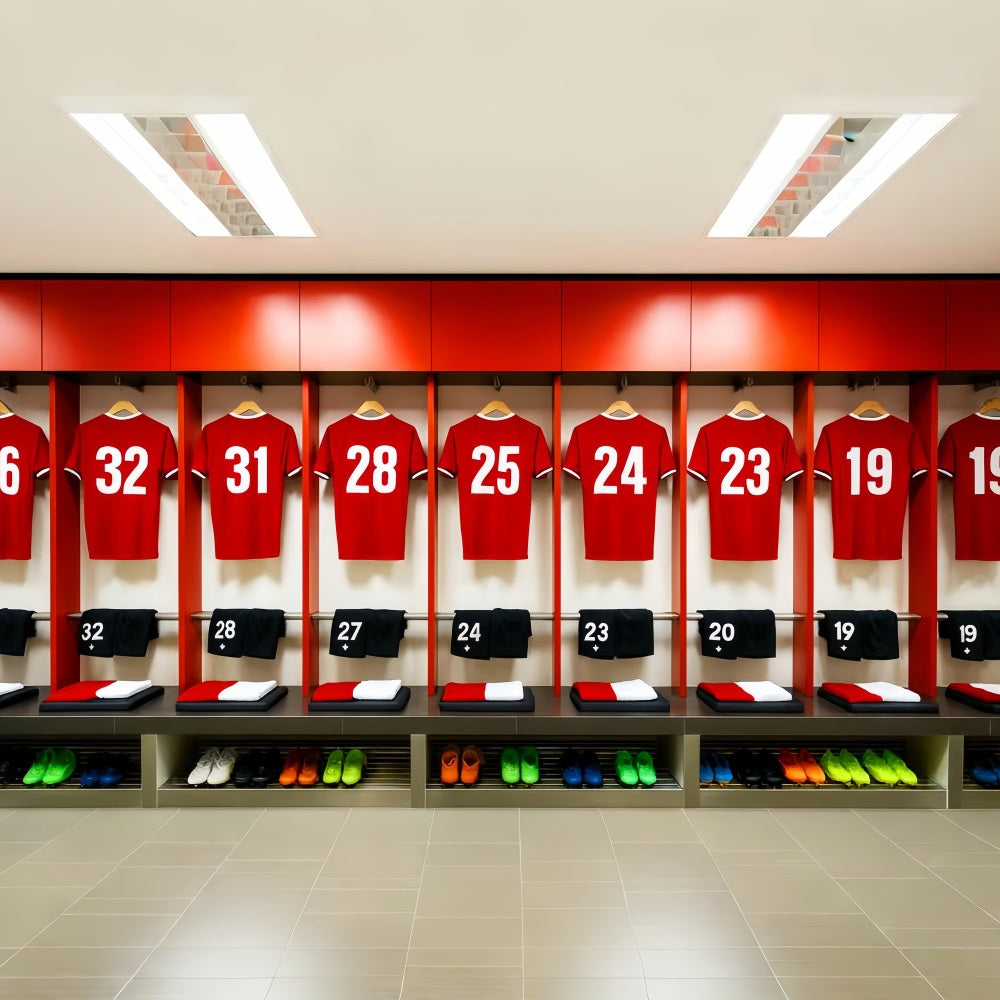 Soccer Backdrops Red Jersey Locker Room Row Sports Backdrops LXX59-325