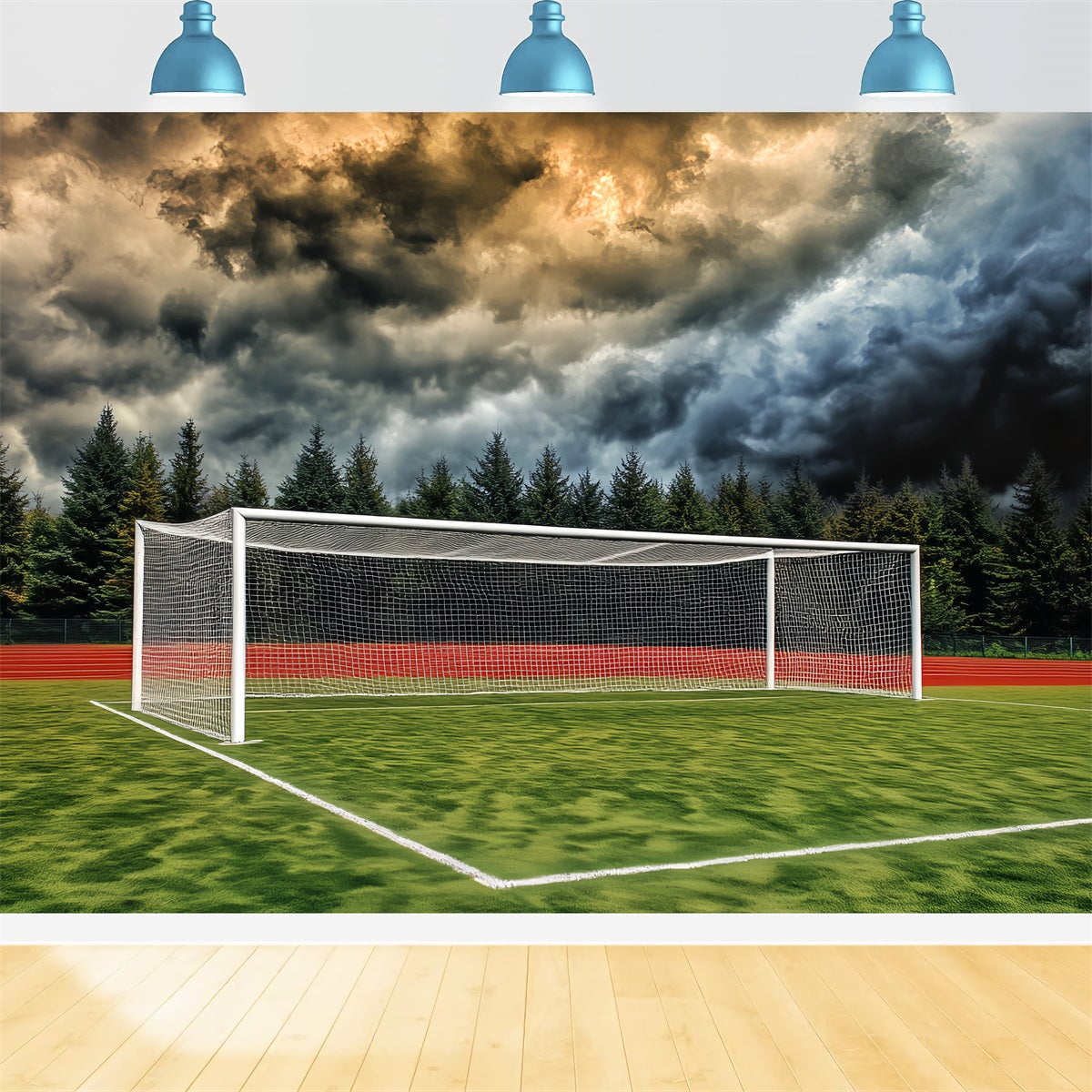 Soccer Backdrops Stormy Sky Soccer Goal Football Field Backdrop LXX59-332
