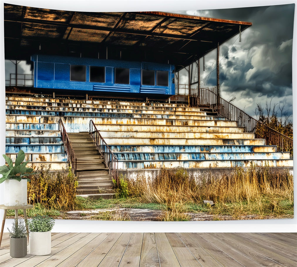 Sports Backdrop Rusty Bleachers Stormy Sky Sports Backdrops for Photography LXX59-336