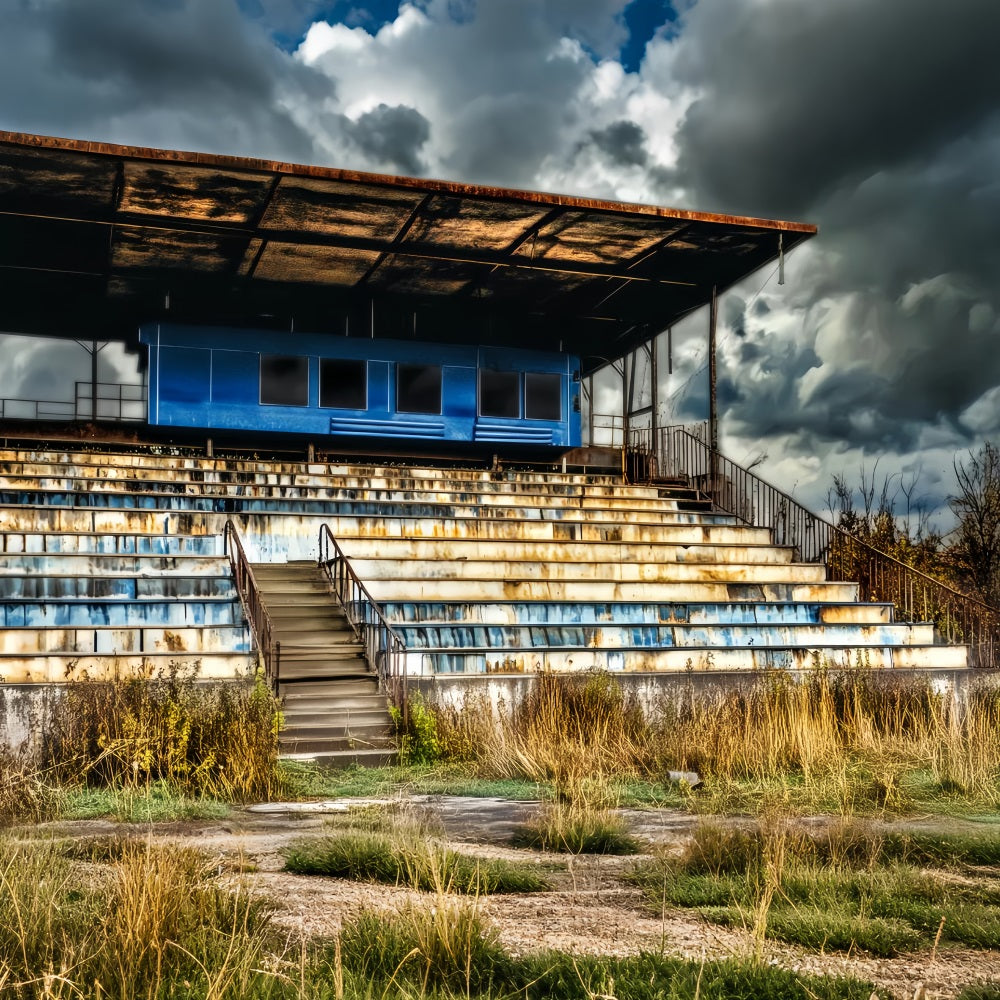Sports Backdrop Rusty Bleachers Stormy Sky Sports Backdrops for Photography LXX59-336