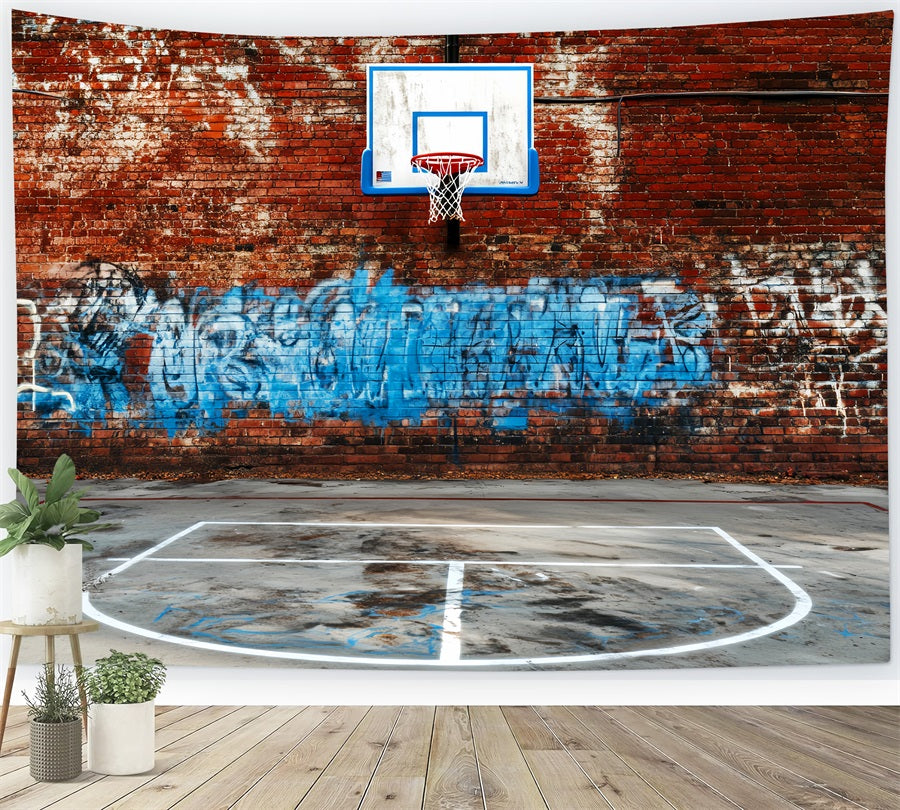 Sports Backdrop Brick Wall Graffiti Hoop Sports Backdrops for Photography LXX59-344