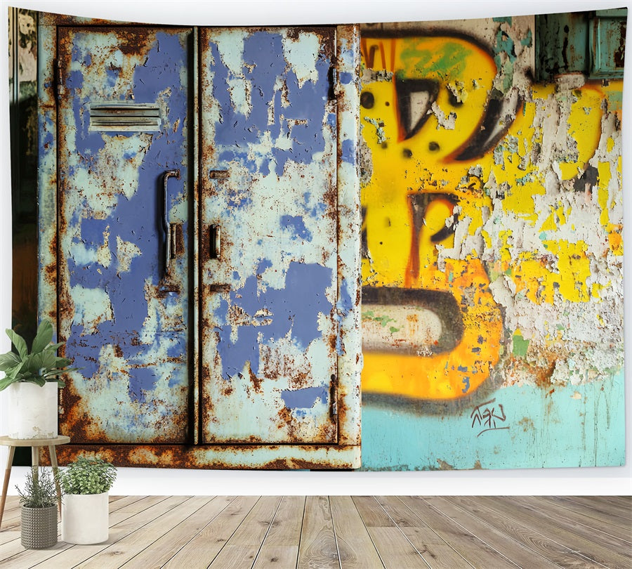 Sports Backdrop Rusty Blue Locker Graffiti Sports Backdrops for Photography LXX59-346