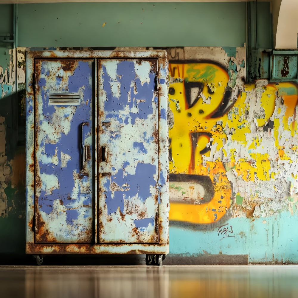 Sports Backdrop Rusty Blue Locker Graffiti Sports Backdrops for Photography LXX59-346