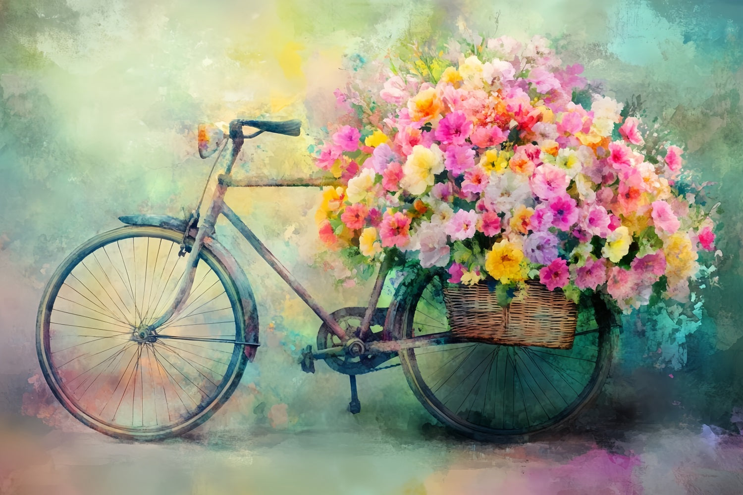Paris Street Backdrops Bicycle Basket Blooming Flowers European Backdrop LXX59-37
