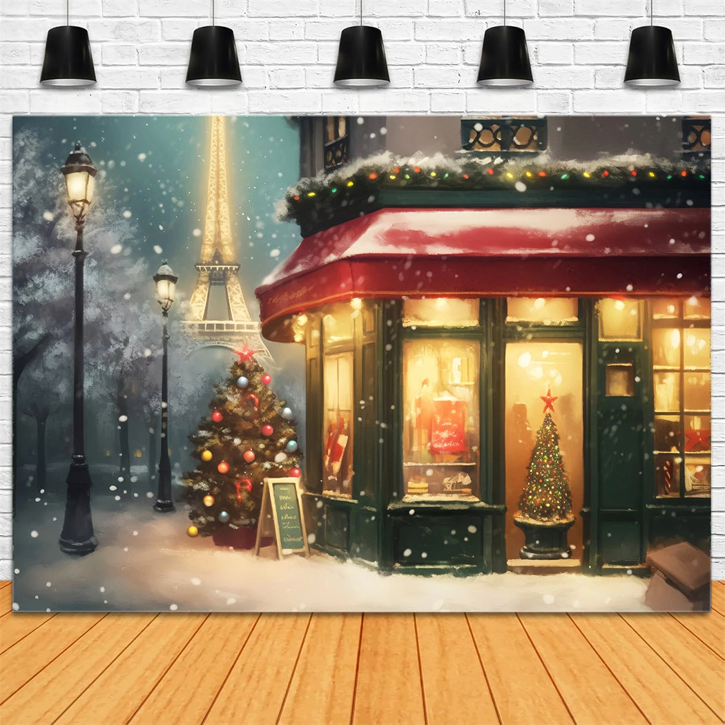 Paris Street Backdrops Snowy Christmas Night Eiffel Tower Paris Backdrop LXX59-38