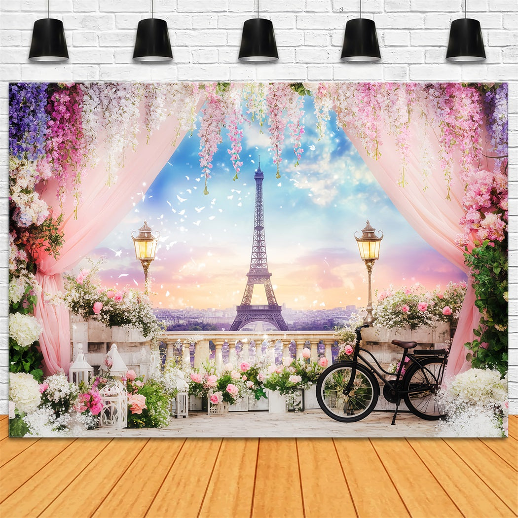 Paris Street Backdrops Eiffel Tower Floral Terrace Europe Backdrop LXX59-39