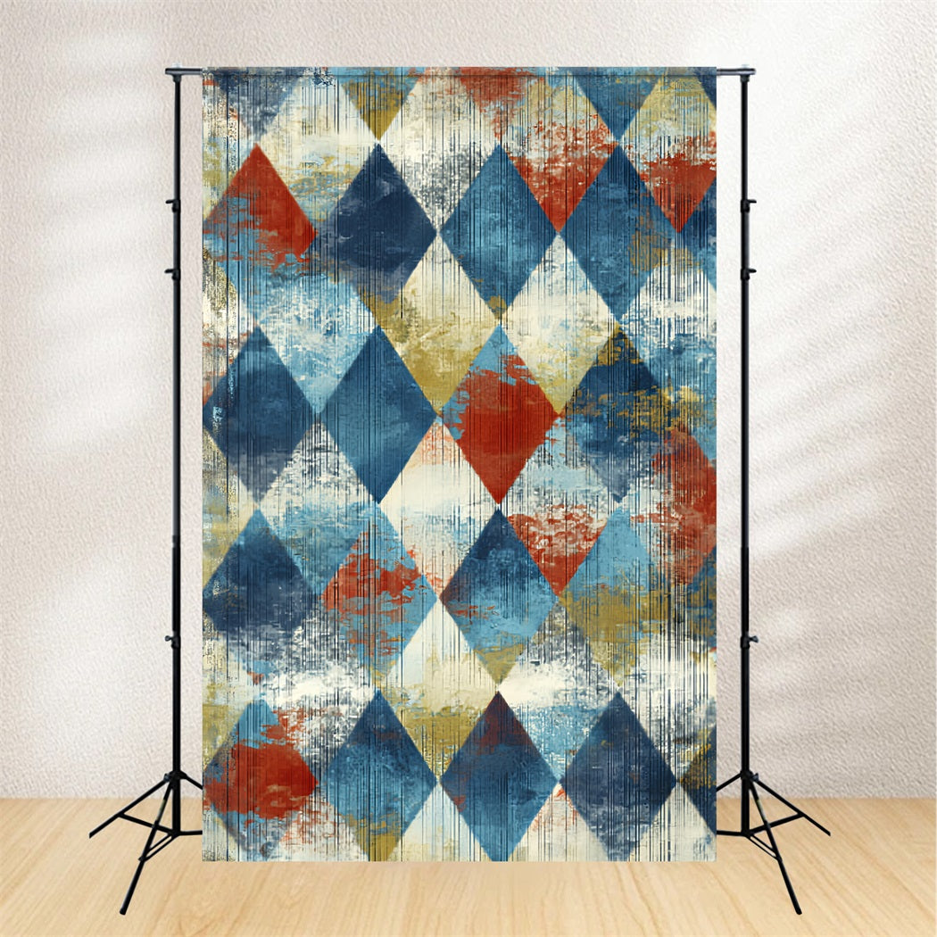 Portrait Photo Backdrop Rustic Blue Red Diamond Texture Studio Portrait Backdrop LXX59-441