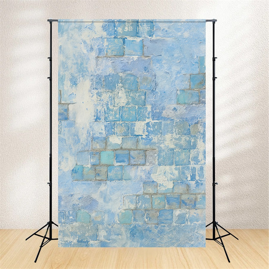 Concrete Wall Backdrop Light Blue Brick Texture Portrait Backdrops LXX59-444