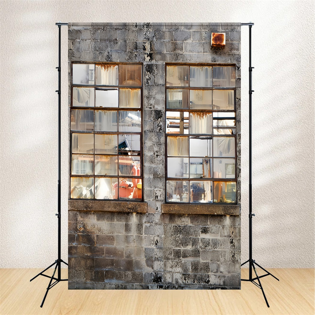 Concrete Backdrop Rusty Industrial Window Wall Family Portrait Backdrop LXX59-445