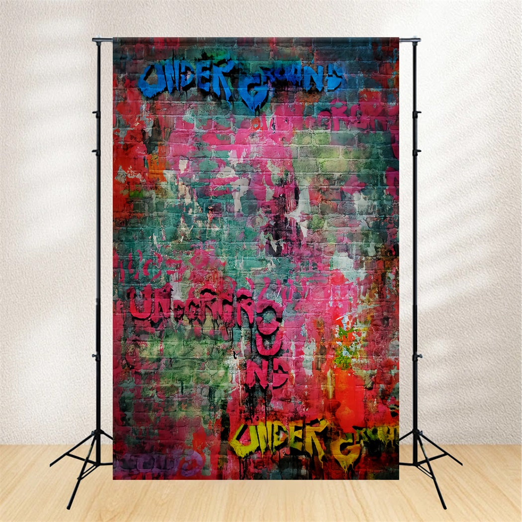 Concrete Photo Backdrop Colorful Urban Graffiti Wall School Portrait Backdrop LXX59-458