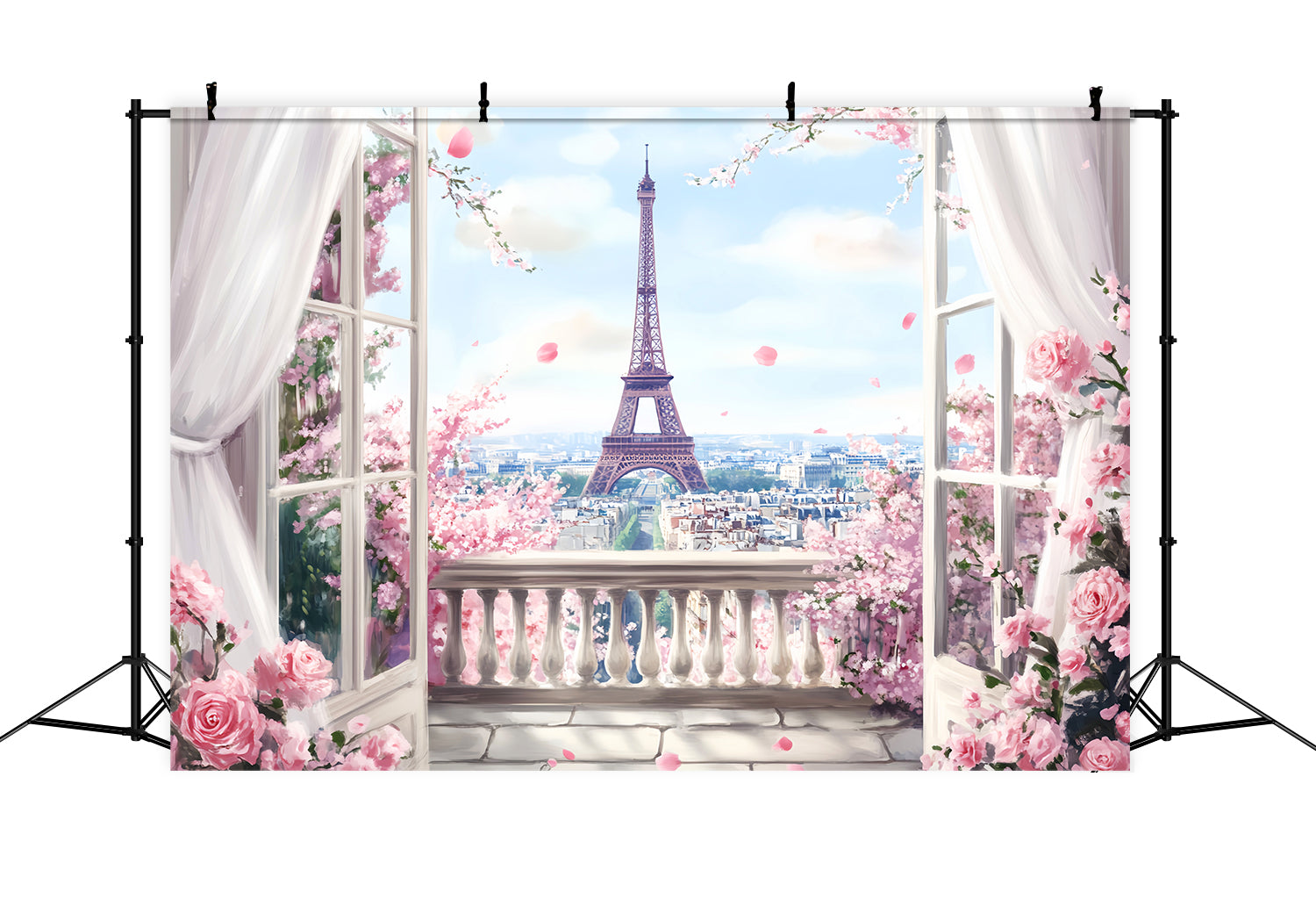 Paris Backdrops Spring Balcony Eiffel View Eiffel Tower Paris Backdrop LXX59-46