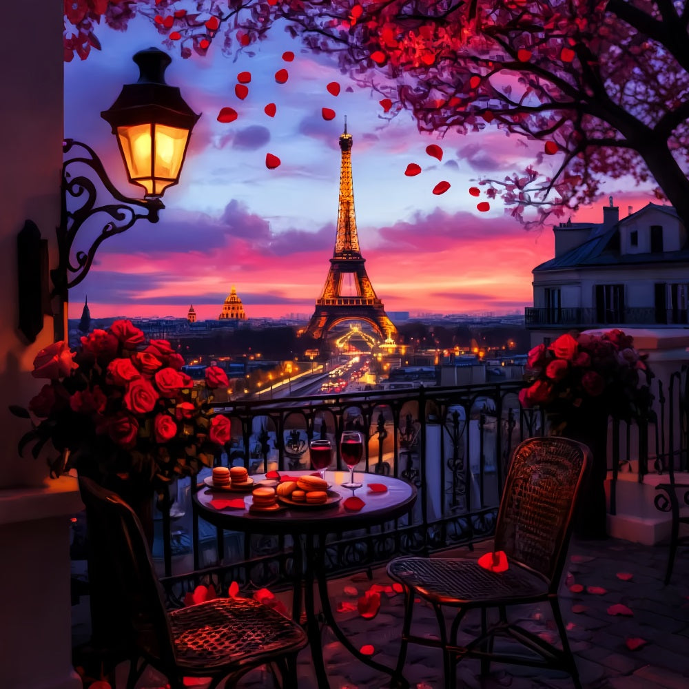 A Night in Paris Backdrop Romantic Balcony Sunset View Paris Backdrop LXX59-63