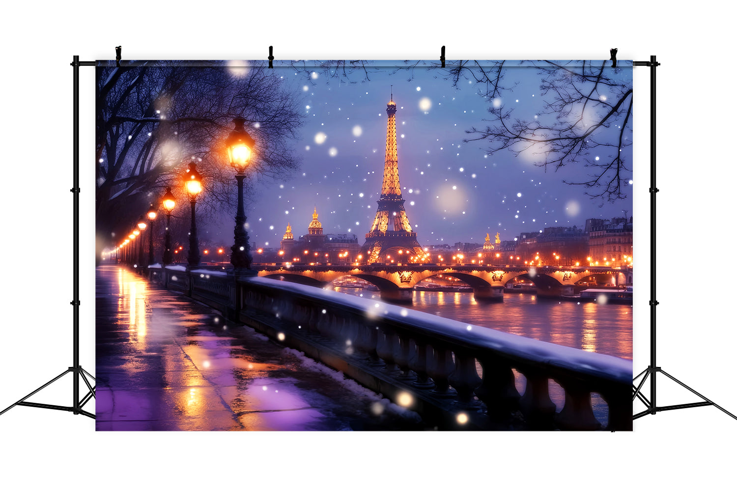 A Night in Paris Backdrop Eiffel Tower Winter Glow Paris Backdrops LXX59-65