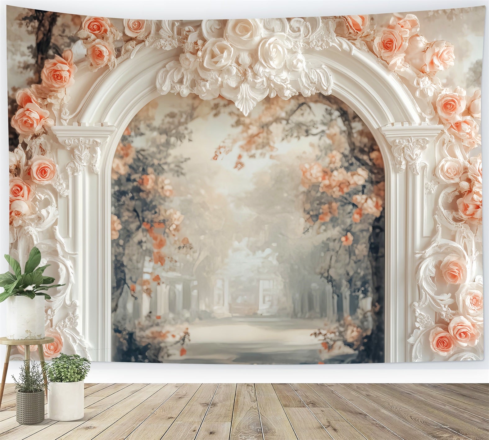 Paris Backdrops Vintage Archway Rose Embellishment European Backdrop LXX59-74