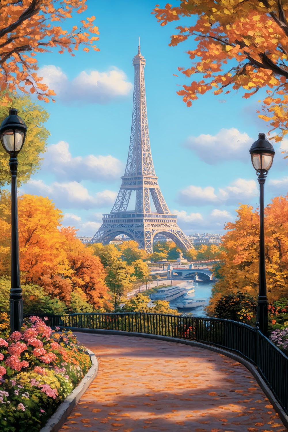 Paris Backdrops Golden Autumn Path Eiffel Paris Backdrop Ideas LXX59-78