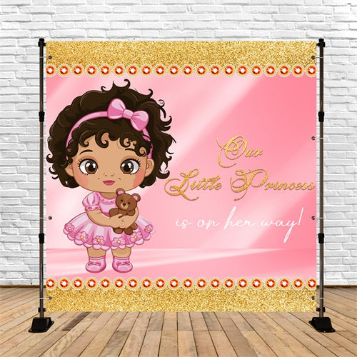 Baby Shower Backdrop Girl Glitter Princess Cartoon Backdrop LXX6-1