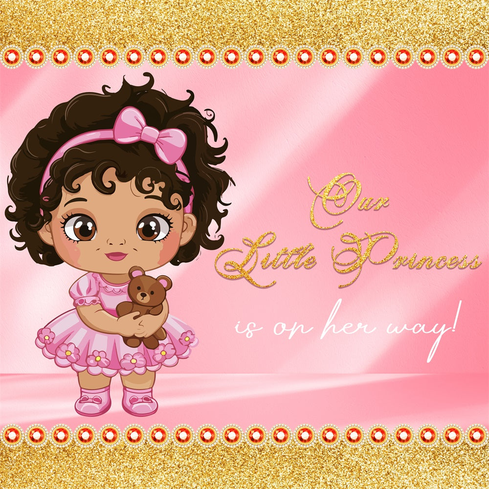 Baby Shower Backdrop Girl Glitter Princess Cartoon Backdrop LXX6-1