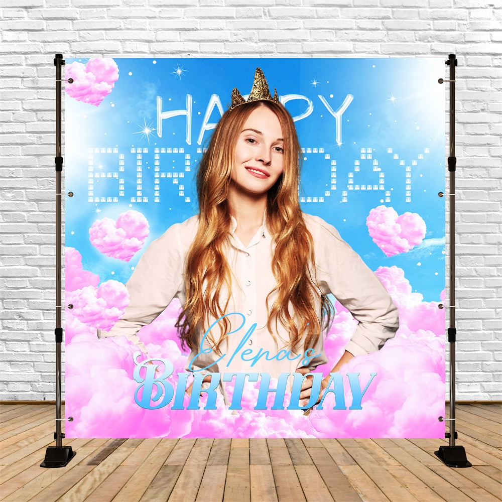 Personalized Backdrop For Birthday Cloud Hearts Sparkle Backdrop LXX6-100