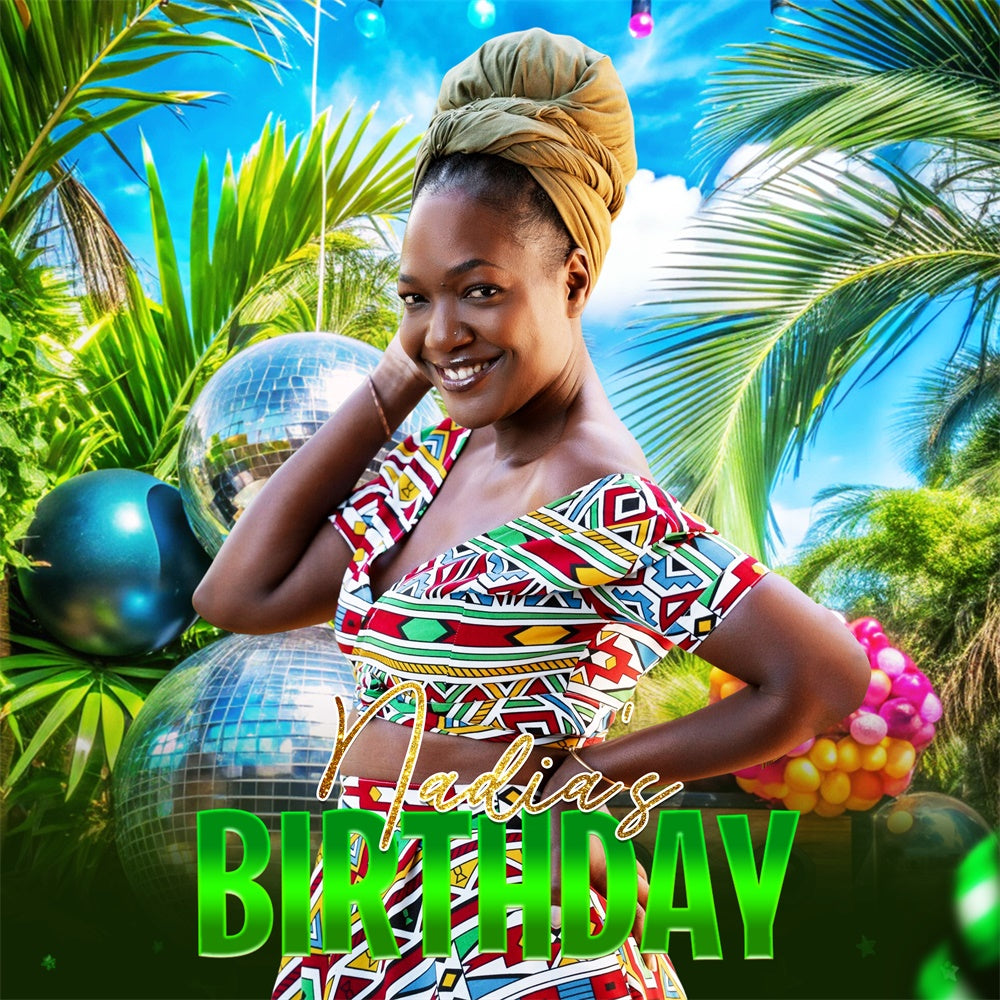 Birthday Party Backdrop Palm Paradise Party Customized Backdrop LXX6-101