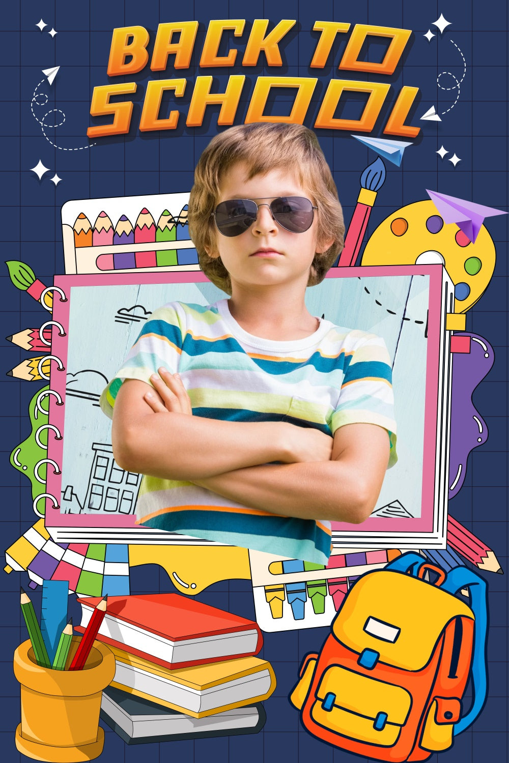 School Photo Backdrop Cartoon School Supplies Custom Backdrop LXX6-18