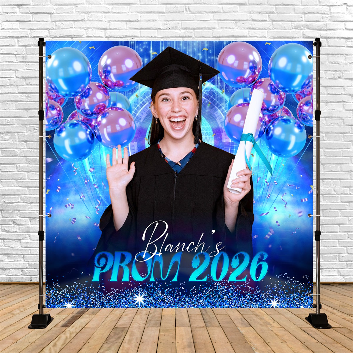 Backdrop For Prom Electric Blue Balloon Custom Party Graduation Backdrop LXX6-200