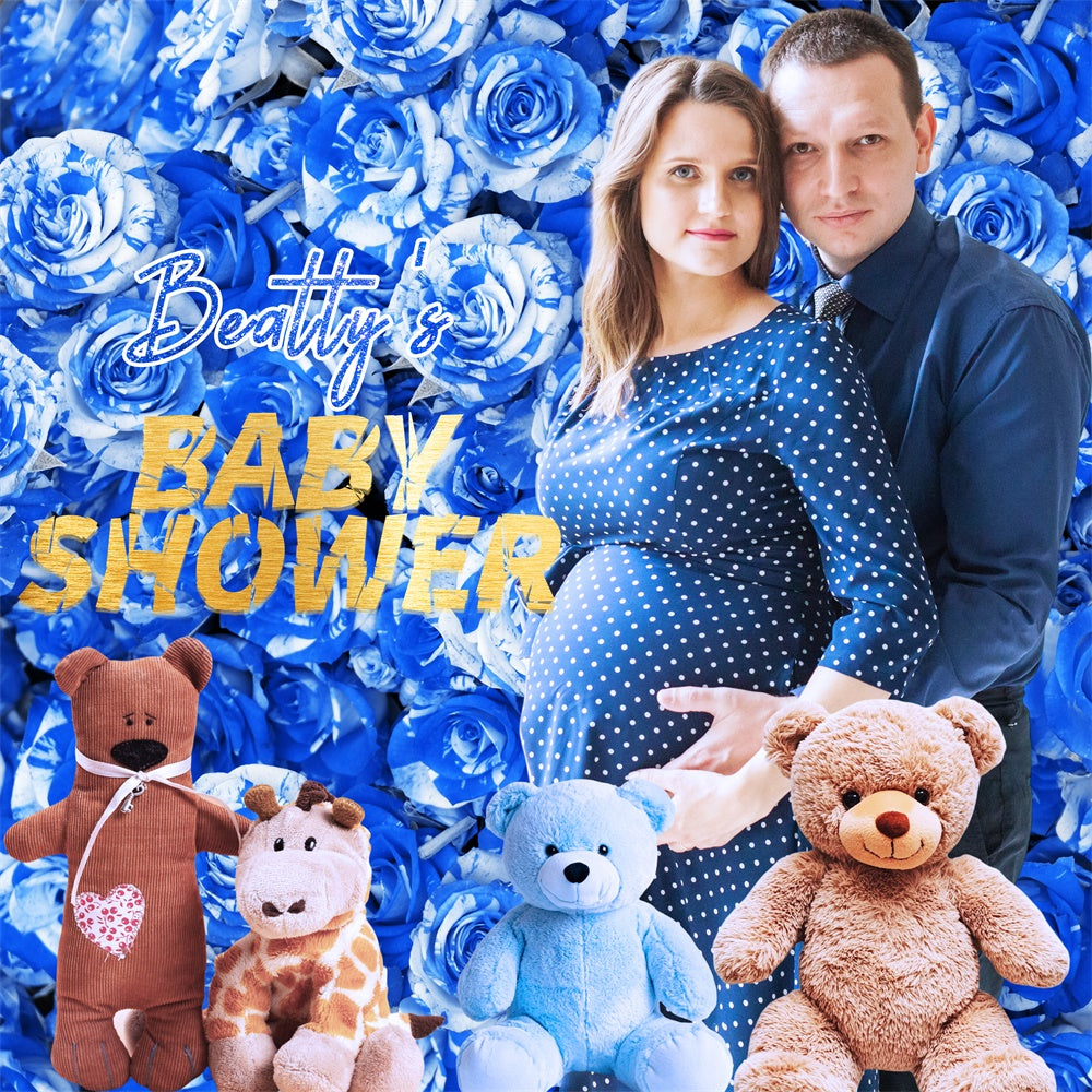 Baby Shower Backdrop Blue Rose Teddy Personalized Backdrop LXX6-230