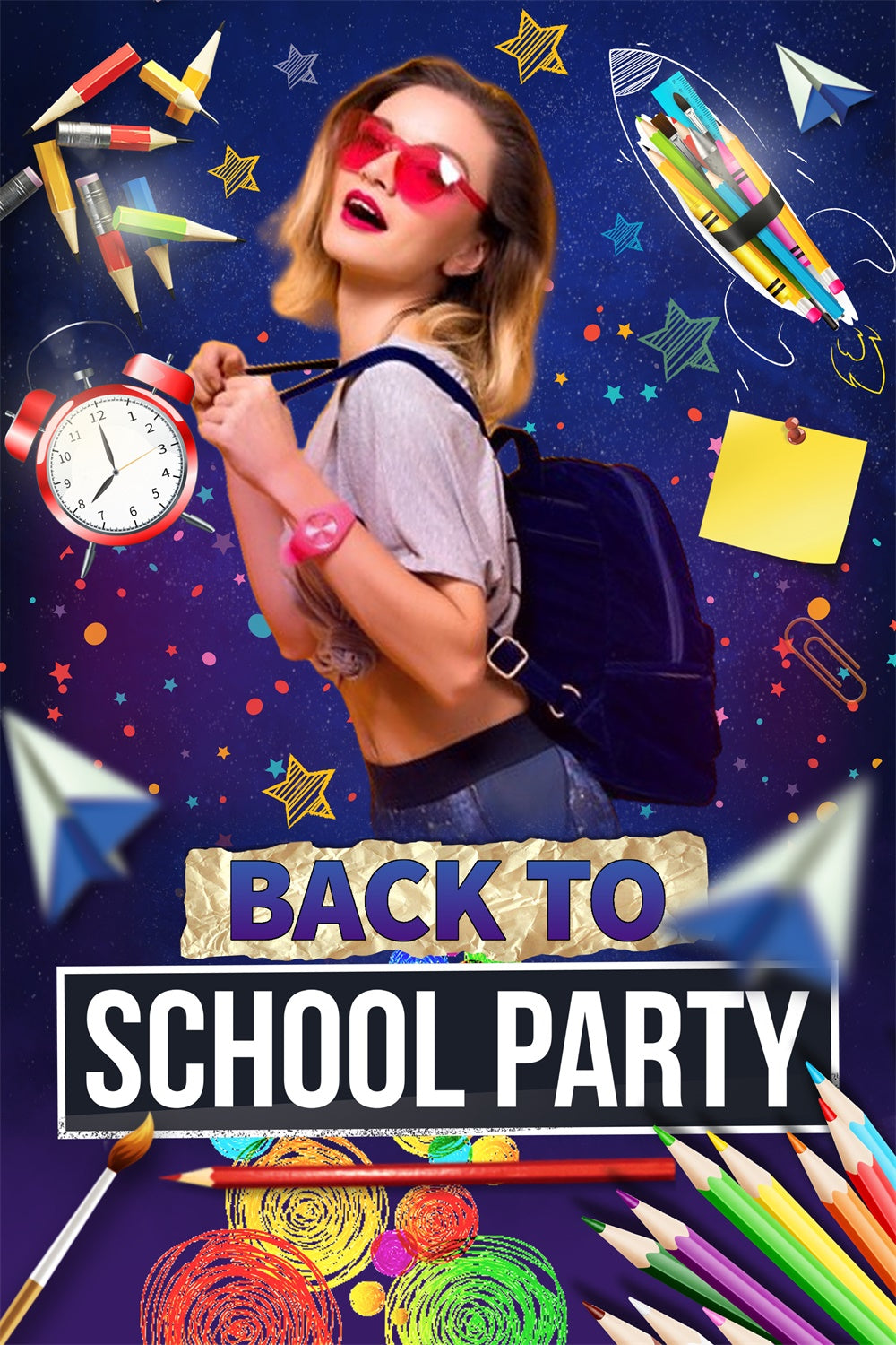 School Picture Backdrop Cosmic School Party Custom Backdrop LXX6-29