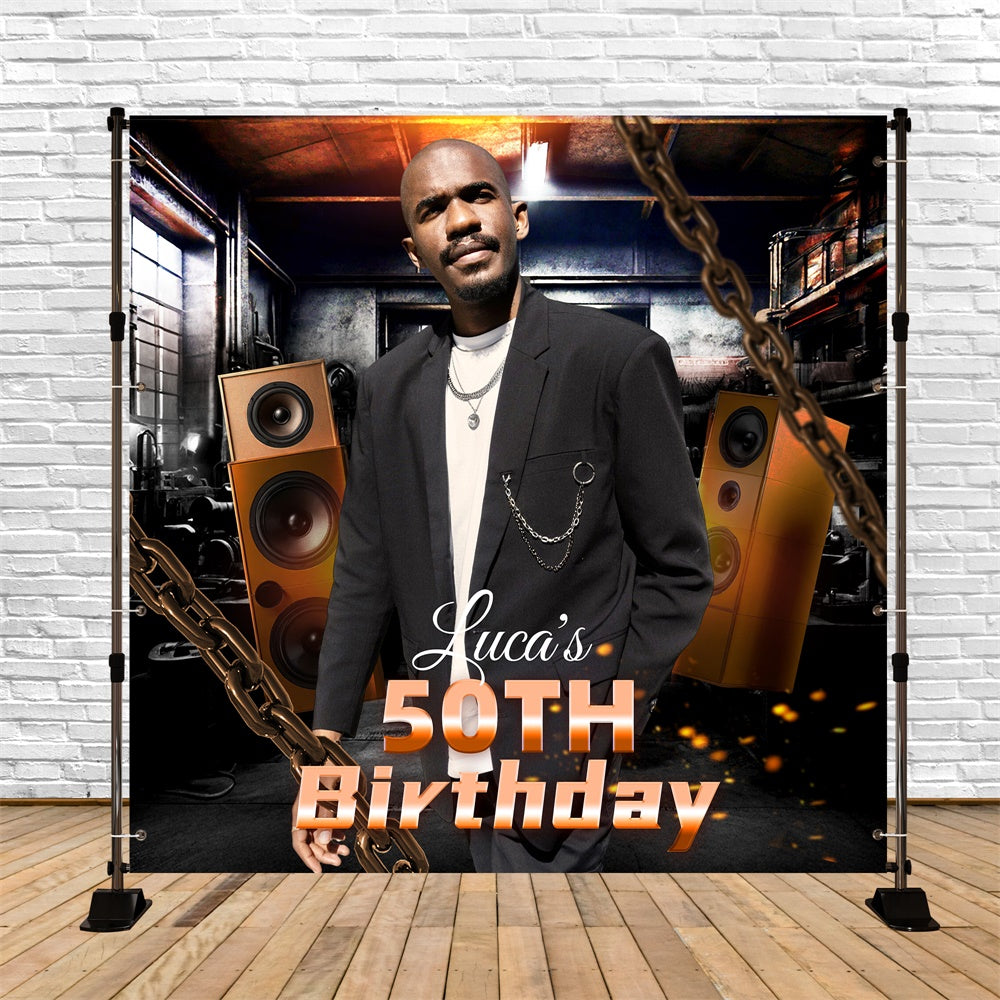 50th Birthday Backdrop Metal Beats Bash Personalized Backdrop LXX6-42