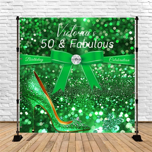 50th Birthday Backdrop For Her Glam Green Customized Backdrop LXX6-44
