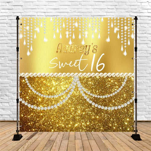 Customized Birthday Backdrop Glitter Pearls Sweet 16 Backdrop LXX6-81