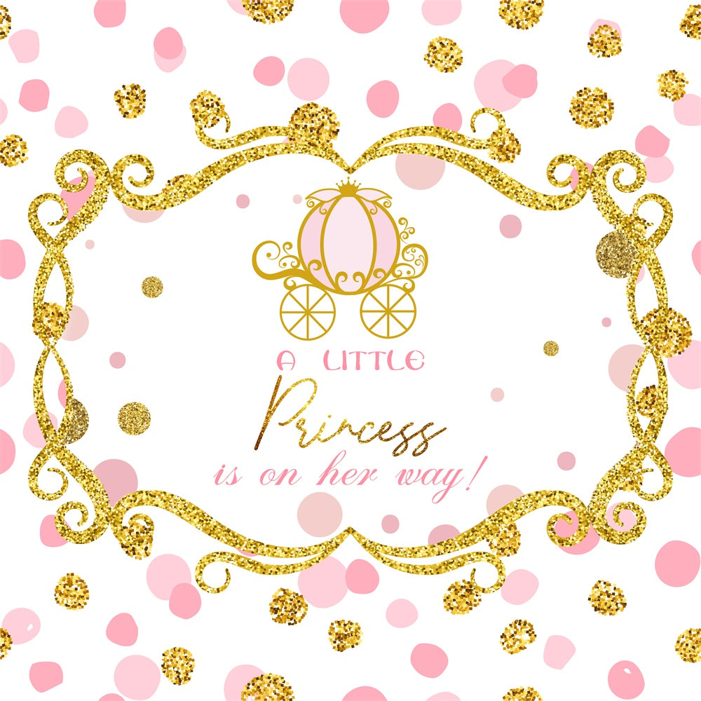 Baby Shower Backdrop Girl Gold Confetti Carriage Backdrop LXX6-9