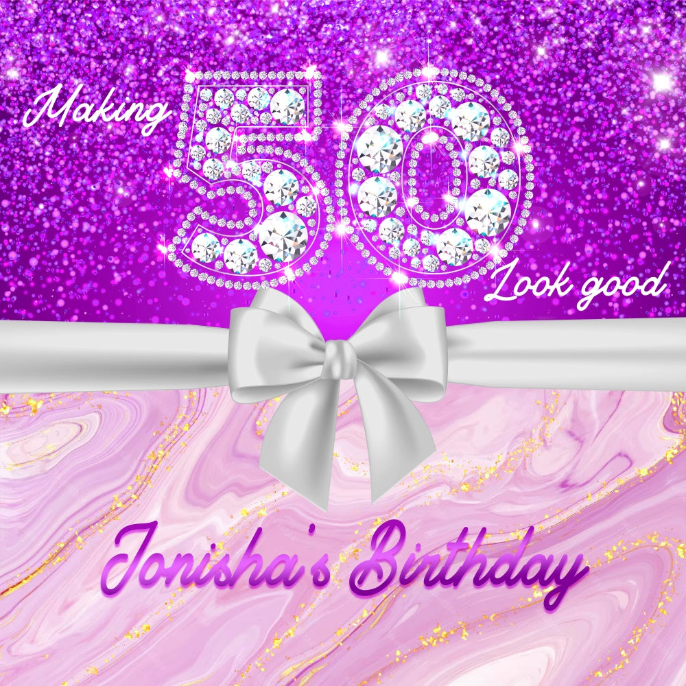 50th Birthday Backdrop Glitter Diamond Glam Custom Backdrop LXX6-90