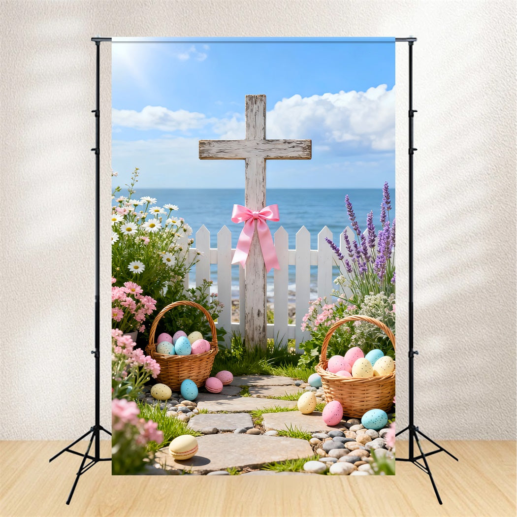 Cross Backdrop Wildflower Bouquet Egg Basket Easter Backdrop Photography LXX61-100