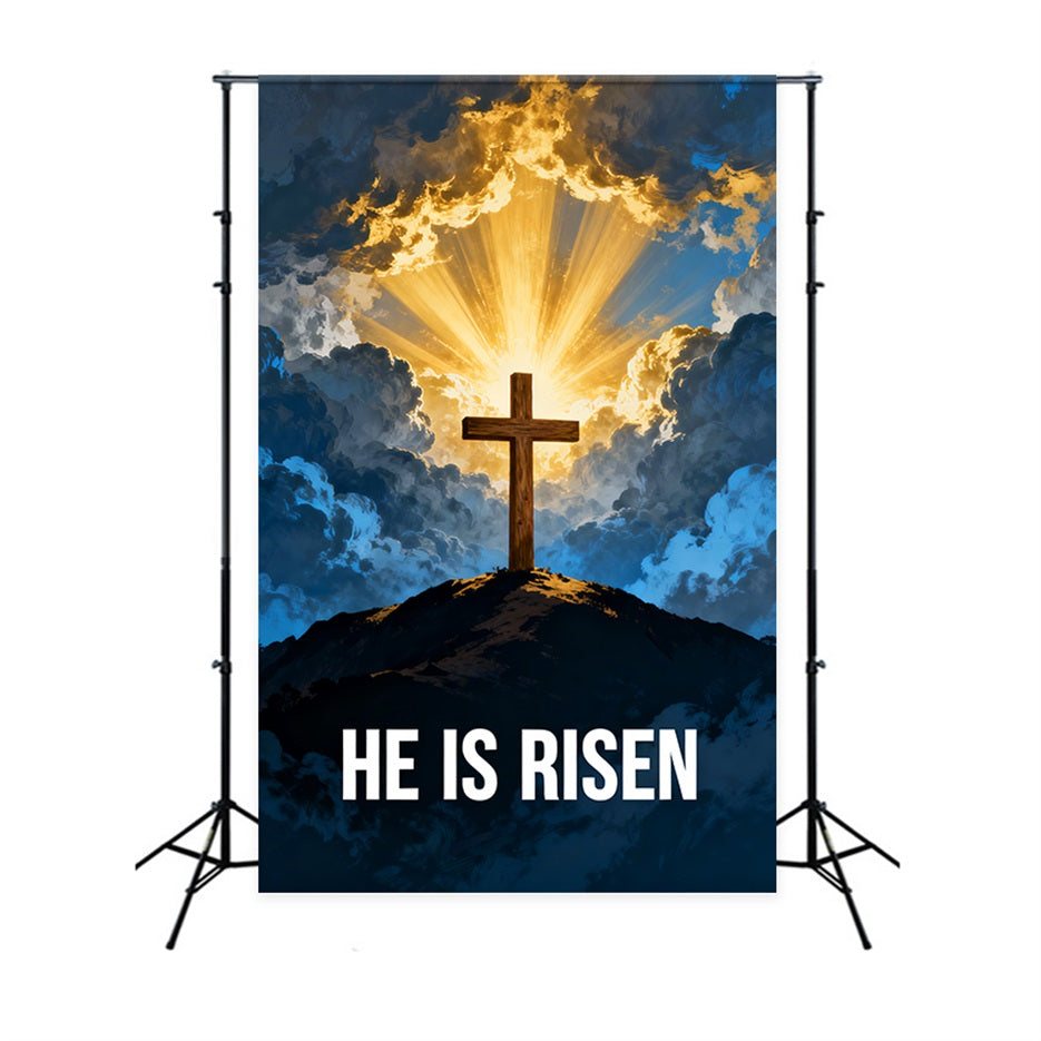 He Is Risen Backdrop Radiant Resurrection Cross Light Easter Photography Backdrops LXX61-101