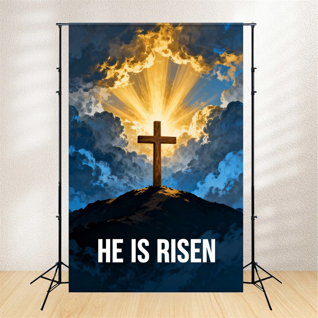 He Is Risen Backdrop Radiant Resurrection Cross Light Easter Photography Backdrops LXX61-101