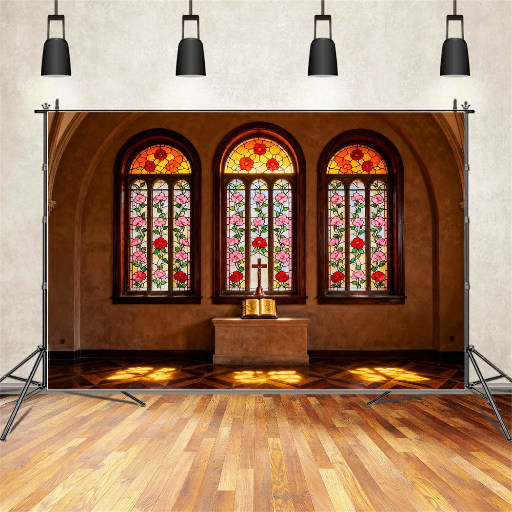 Stained Glass Backdrop Stained Glass Church Altar Easter Backdrops For Photography LXX61-102