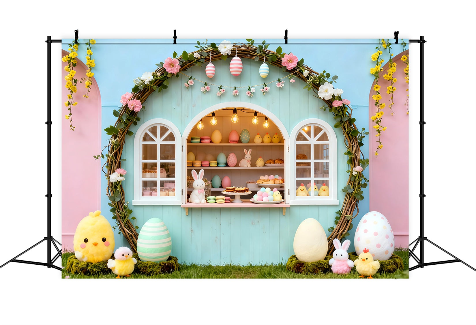 Marshmallow Chick Backdrop Pastel Arch Bunny Bakery Stand Easter Photo Backdrop Ideas LXX61-105
