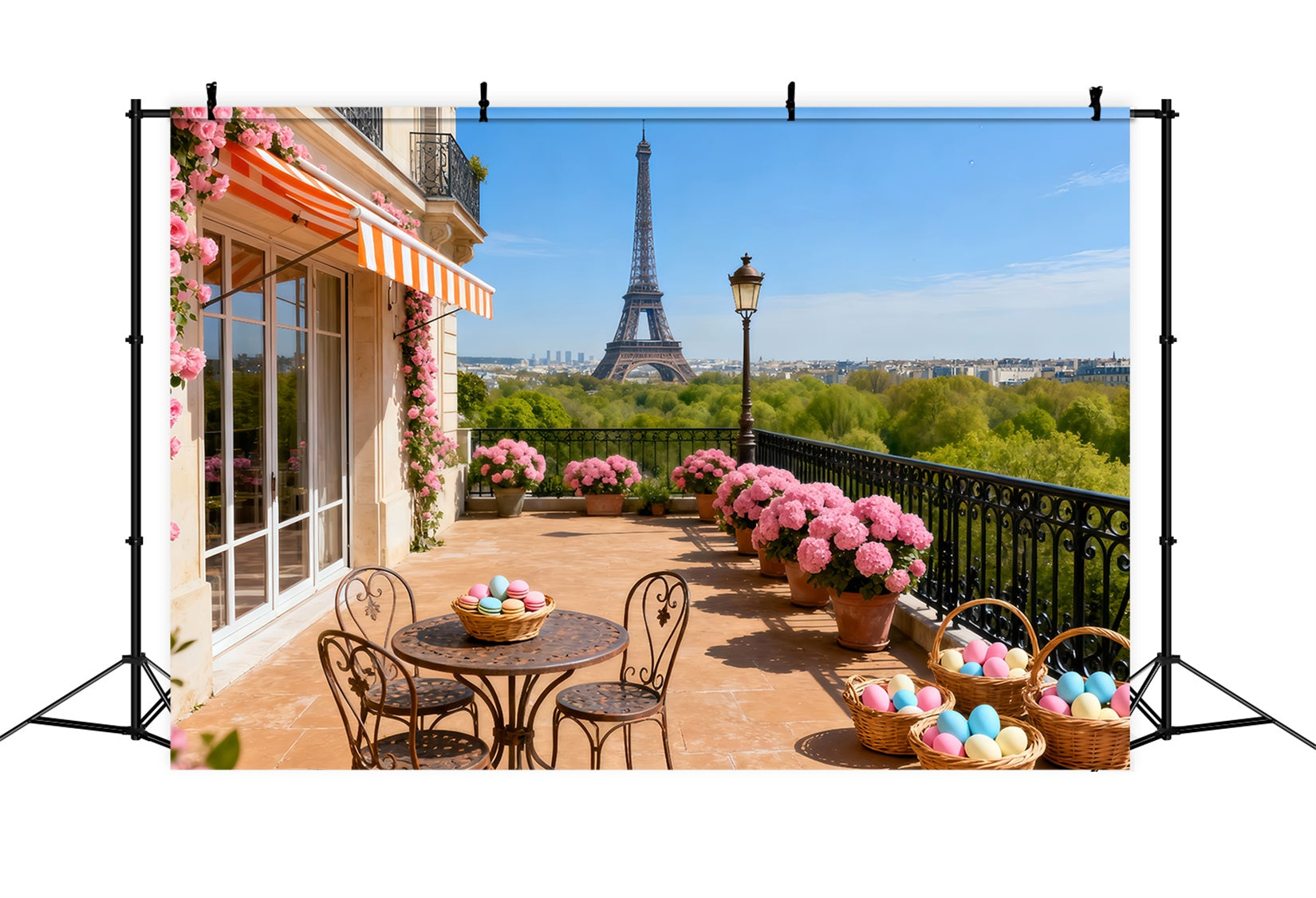 Easter Basket Backdrop Paris Balcony Eiffel Tower Easter Backdrop For Photos LXX61-113