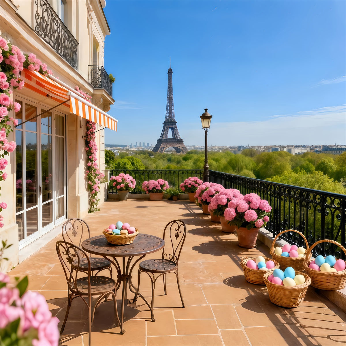 Easter Basket Backdrop Paris Balcony Eiffel Tower Easter Backdrop For Photos LXX61-113