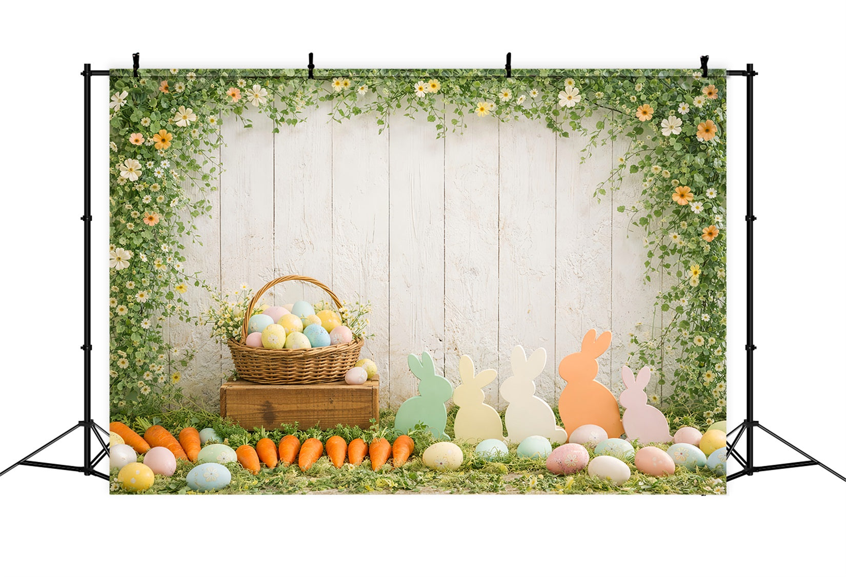 Easter Bunny Silhouette Backdrop Carrot Bundle Egg Basket Backdrop For Easter LXX61-115