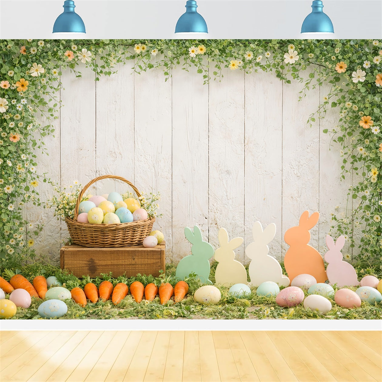 Easter Bunny Silhouette Backdrop Carrot Bundle Egg Basket Backdrop For Easter LXX61-115