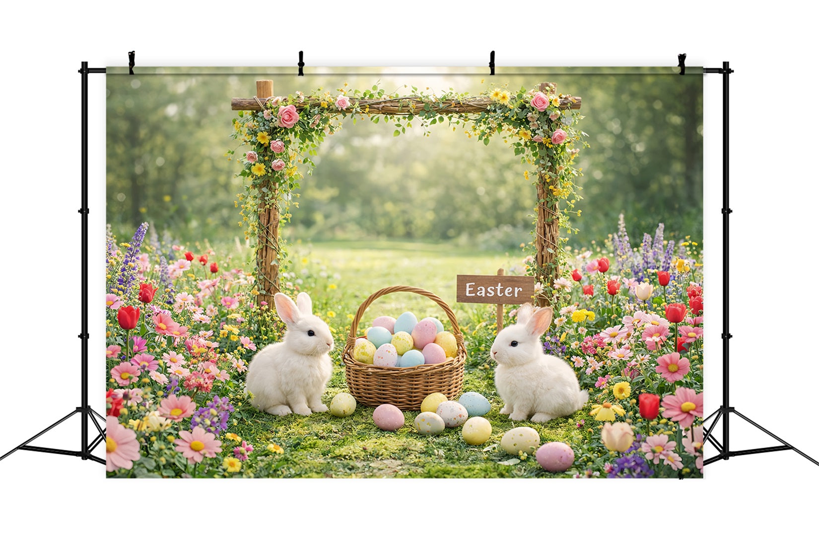 Easter Rabbit Backdrop Garden Floral Arch Bunny Eggs Backdrops For Easter LXX61-118