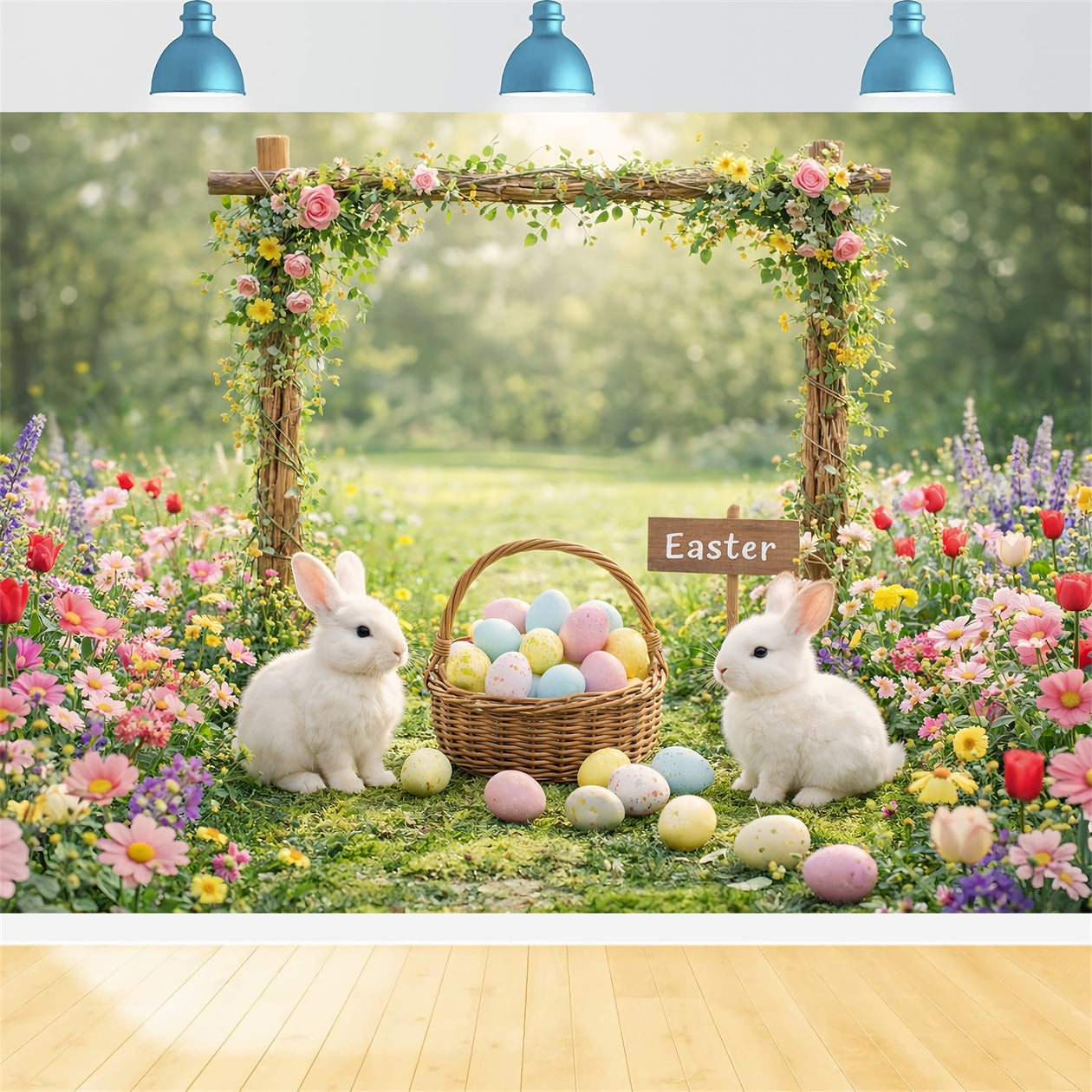 Easter Rabbit Backdrop Garden Floral Arch Bunny Eggs Backdrops For Easter LXX61-118
