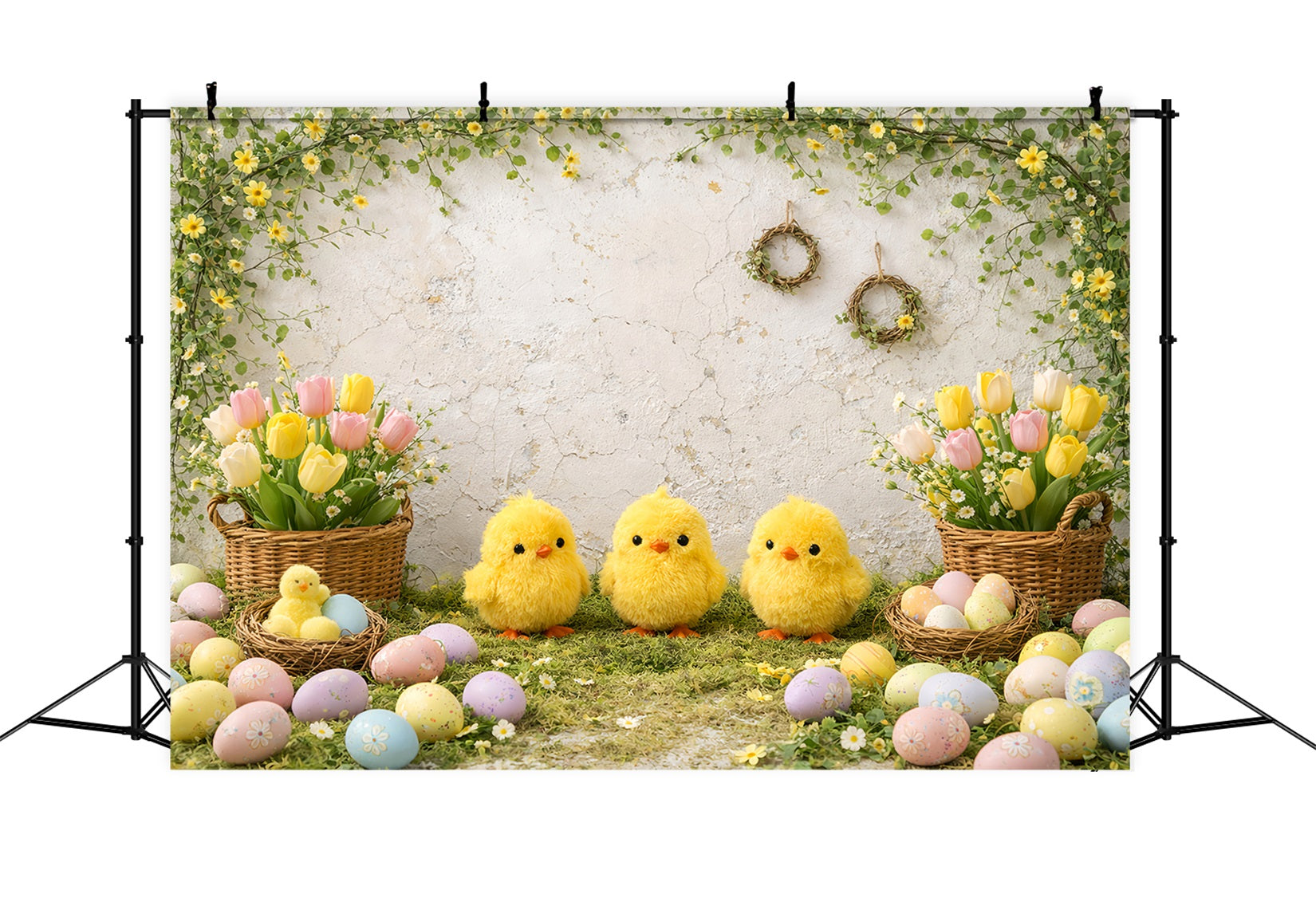 Easter Baby Chick Backdrop Tulips Eggs Floral Arch Easter Picture Backdrop LXX61-120