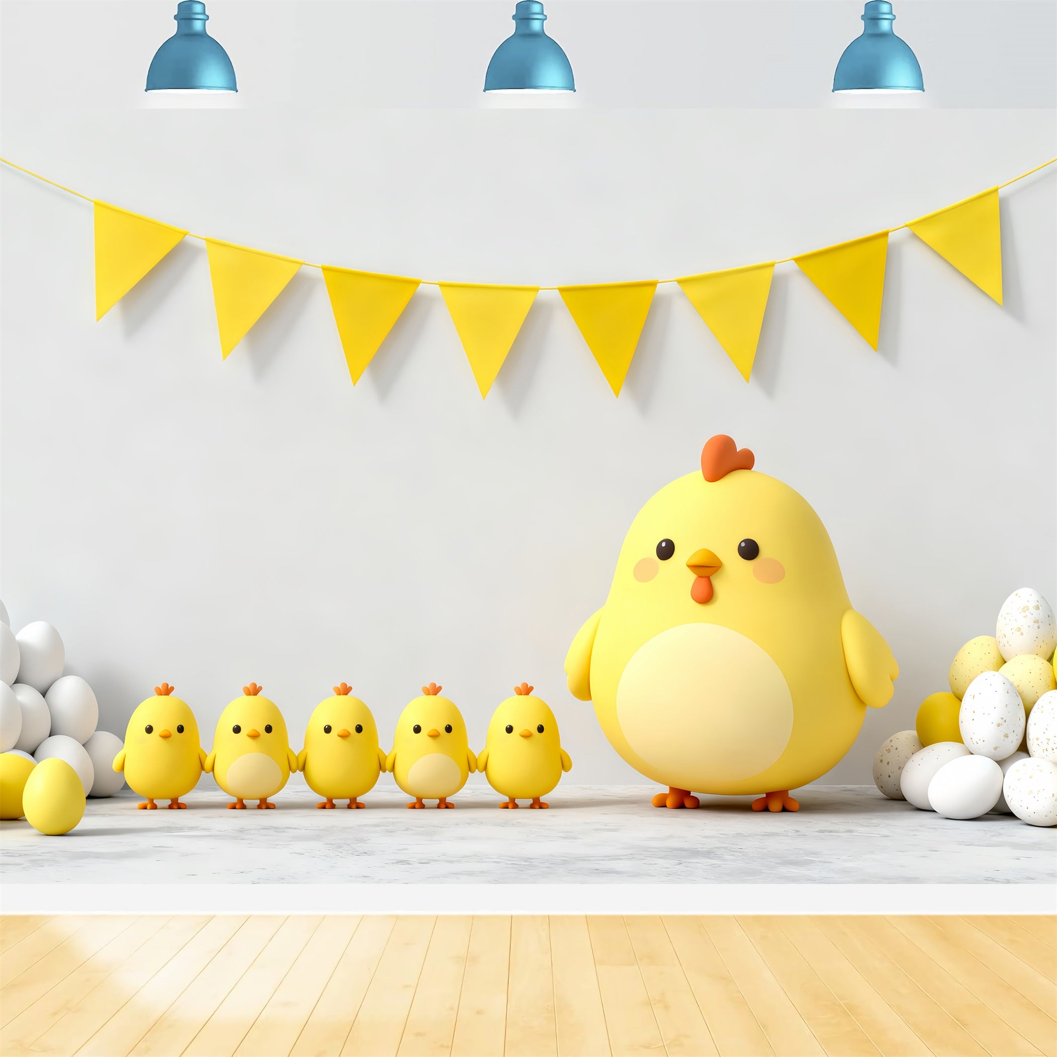 Easter Baby Chick Backdrop Yellow Bunting Flags Eggs Easter Picture Backdrop LXX61-121