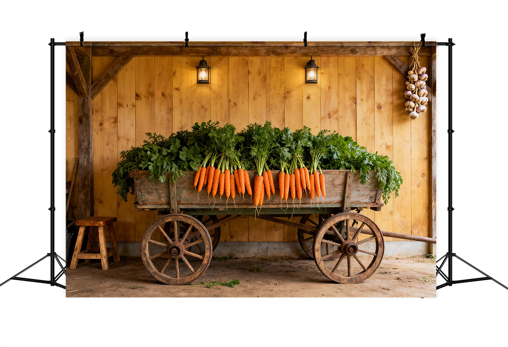 Easter Carrot Backdrop Wooden Cart Farmhouse Wall Easter Photography Backdrop LXX61-123