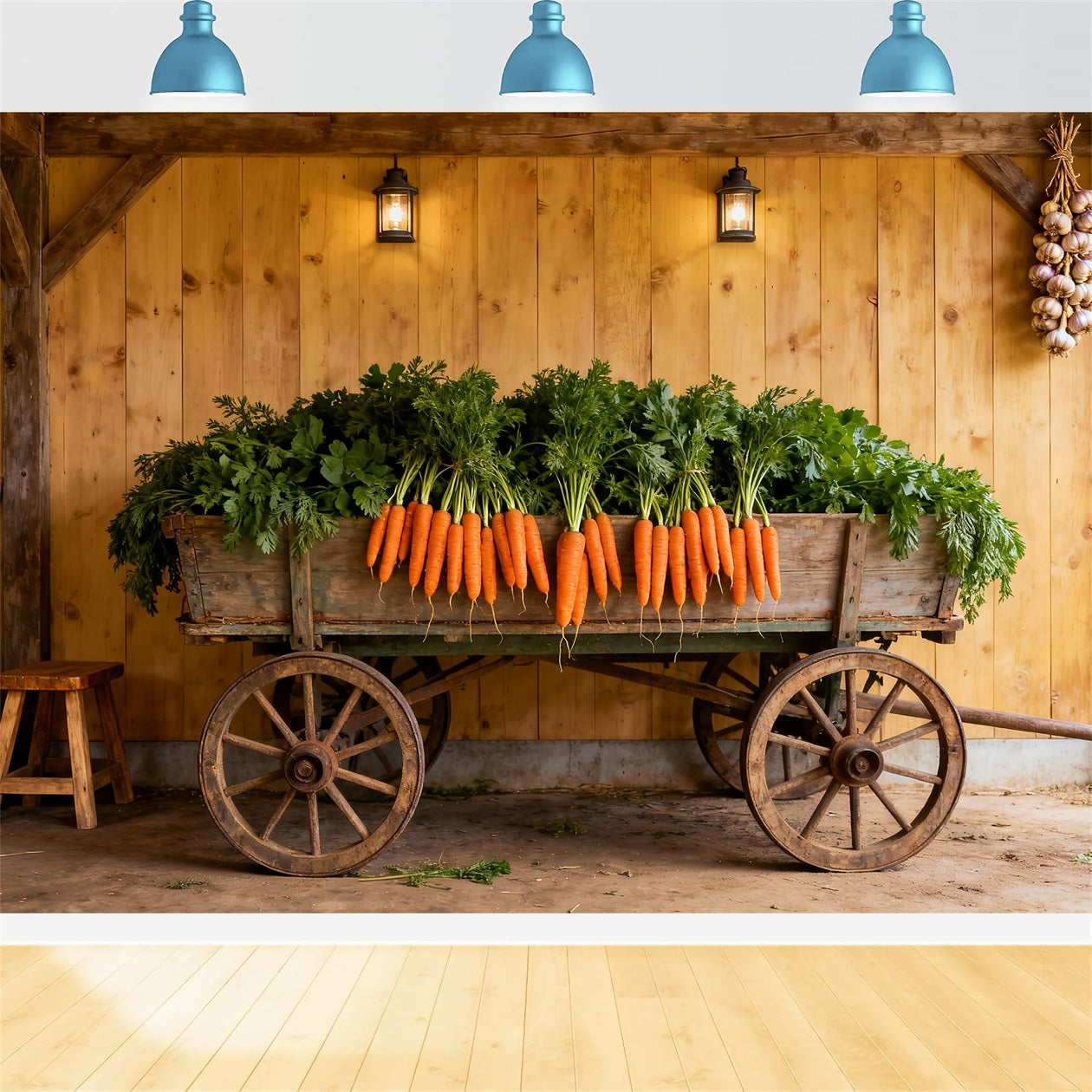 Easter Carrot Backdrop Wooden Cart Farmhouse Wall Easter Photography Backdrop LXX61-123